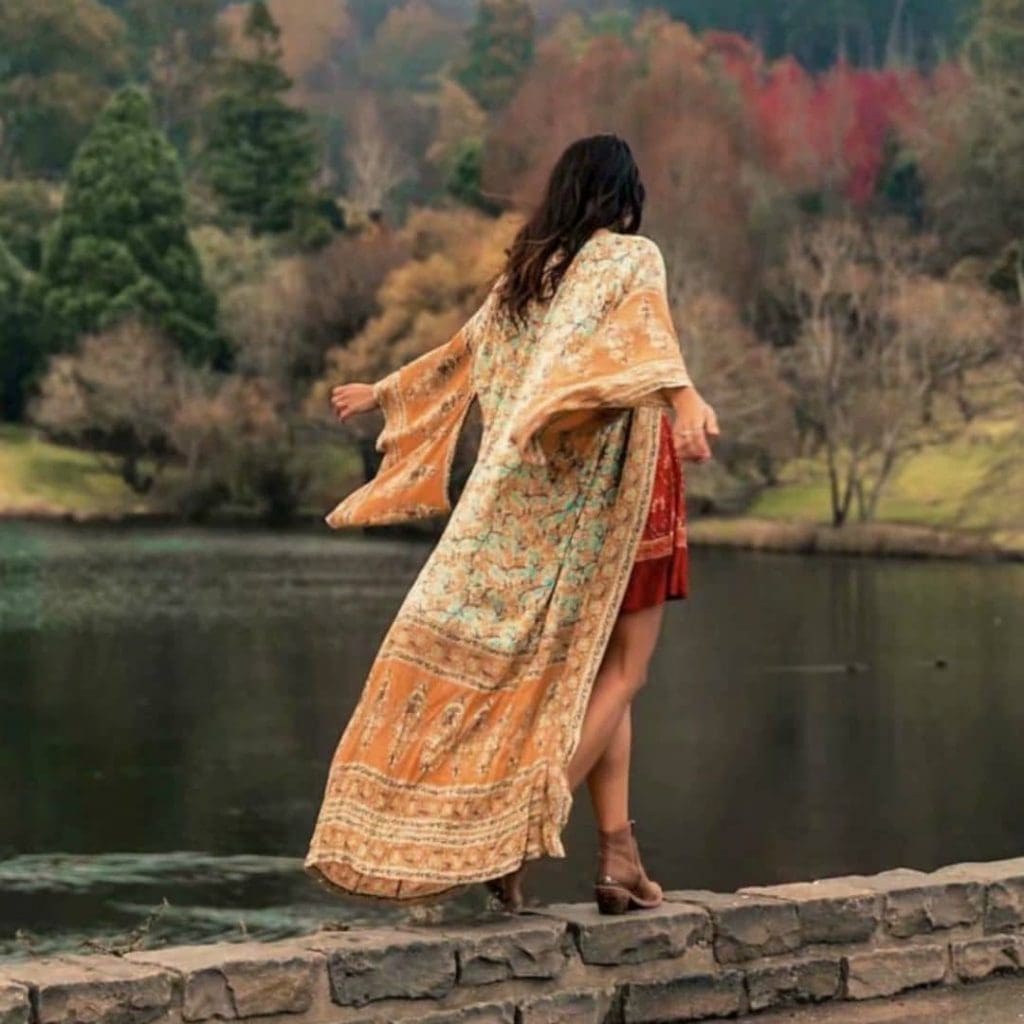Gray Hippie Beach Wear Kimono